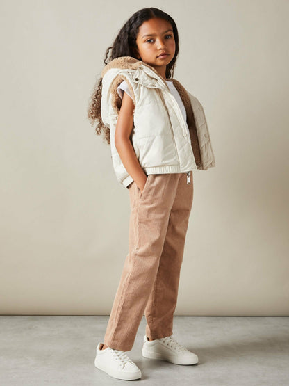 Reiss Popular Choice - 9-13 yrs Reversible Quilted Borg Gilet in Brown