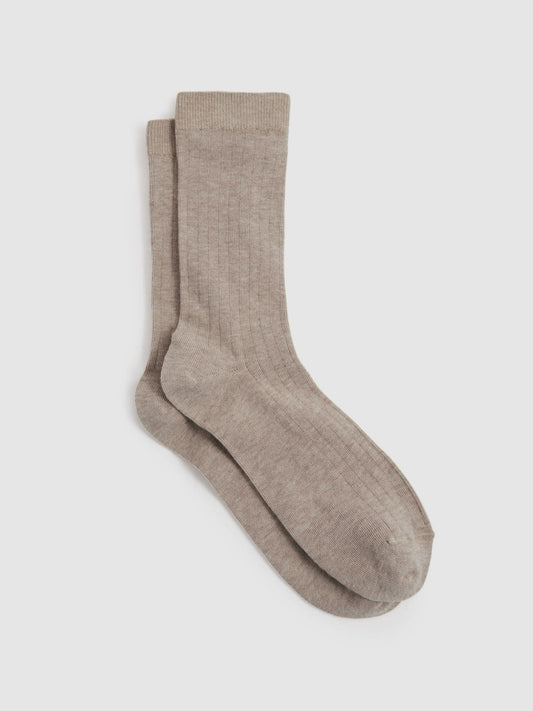 Reiss Offer - Cotton Blend Ribbed Loafer Socks in Neutral