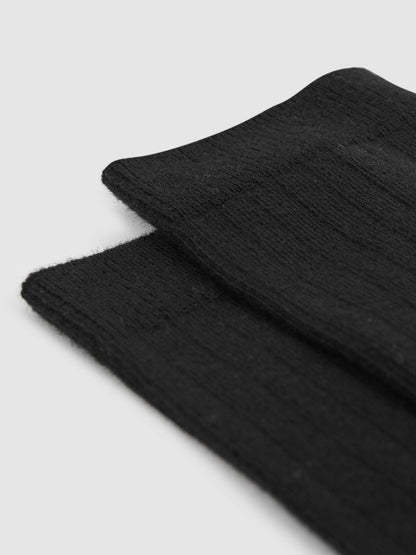 Reiss Affordable - Cotton Blend Ribbed Loafer Socks in Black