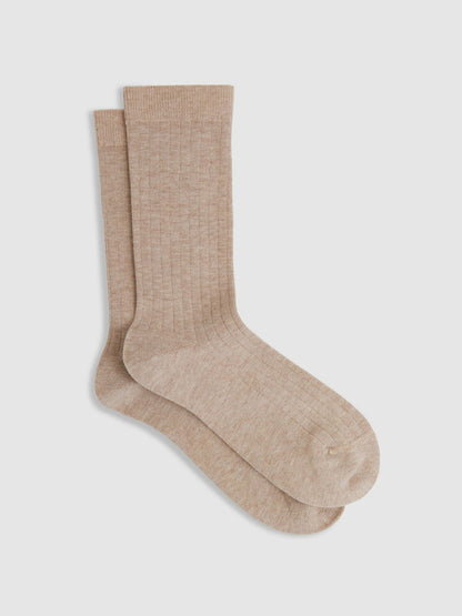 Reiss Featured - Cotton Blend Ribbed Loafer Socks in Oatmeal