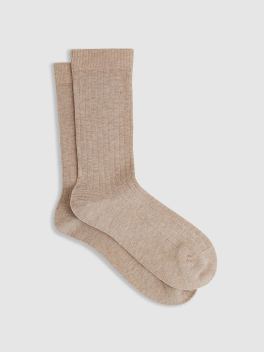 Reiss Featured - Cotton Blend Ribbed Loafer Socks in Oatmeal