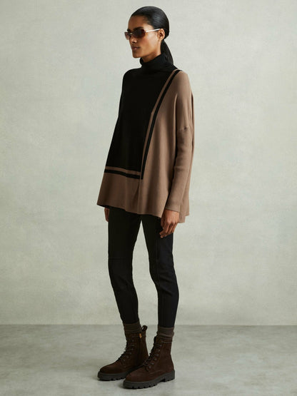 Reiss Offer - Colourblock Roll Neck Split Hem Jumper in Black/Mink