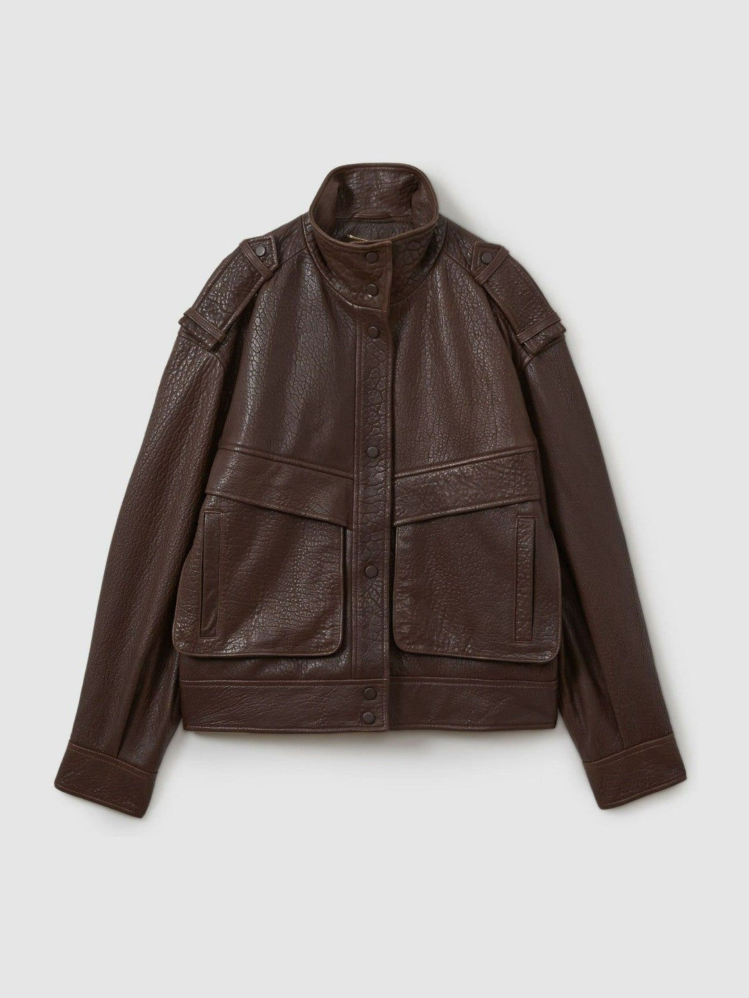 Reiss Offer - Atelier Grained Leather Jacket in Chocolate