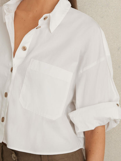 Reiss Deal - Oversize Cotton Cropped Shirt in White
