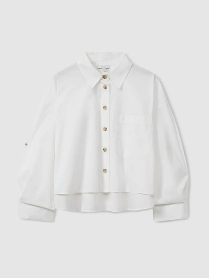 Reiss Deal - Oversize Cotton Cropped Shirt in White