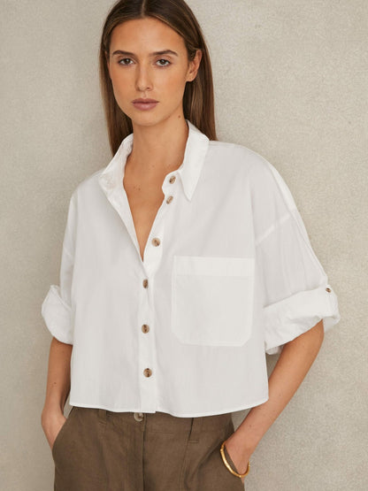 Reiss Deal - Oversize Cotton Cropped Shirt in White