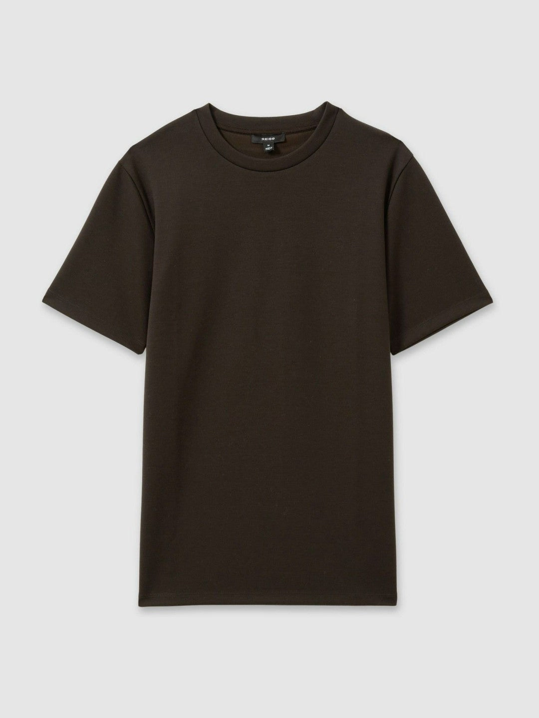 Reiss Interlock Jersey Crew Neck T-Shirt in Chocolate Brown