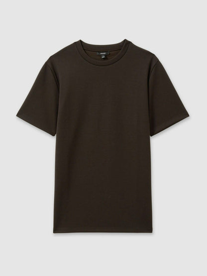 Reiss Interlock Jersey Crew Neck T-Shirt in Chocolate Brown