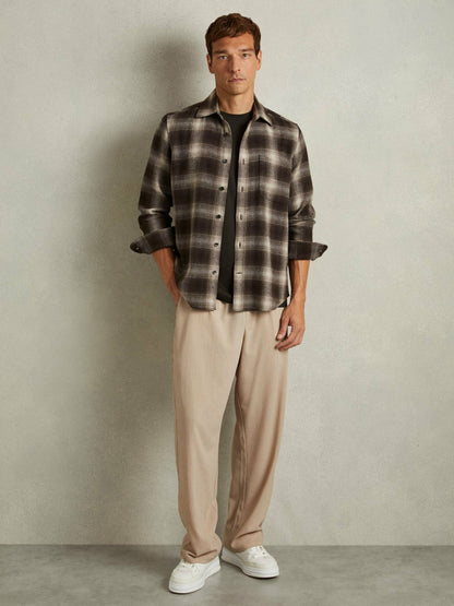 Reiss Interlock Jersey Crew Neck T-Shirt in Chocolate Brown