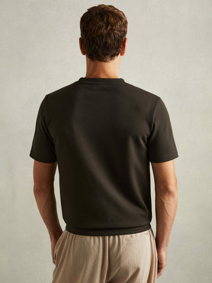 Reiss Interlock Jersey Crew Neck T-Shirt in Chocolate Brown