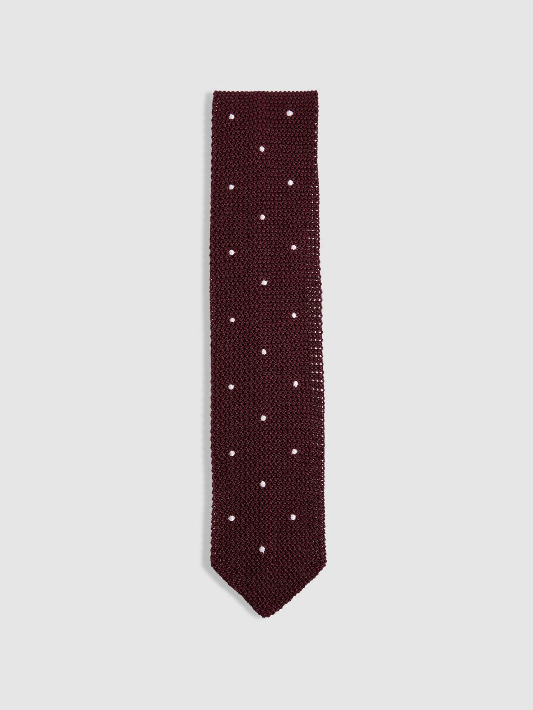 Reiss Value - Silk Knitted Pin-Dot Tie in Burgundy