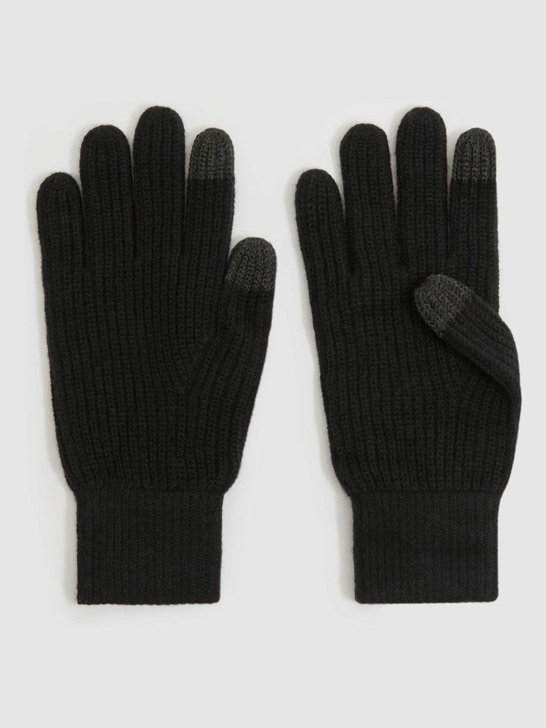 Reiss Featured - Ribbed-Merino Touchscreen Gloves in Black