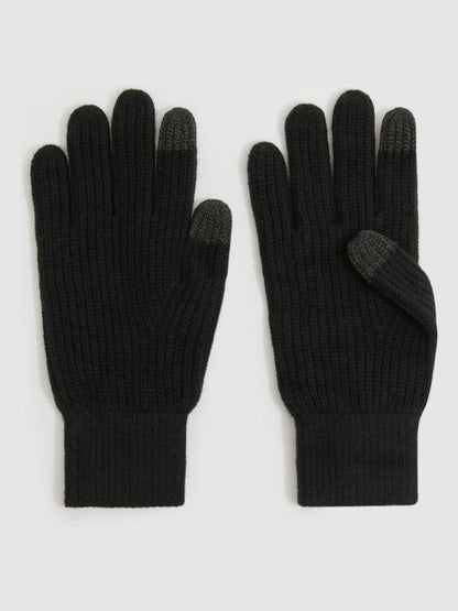 Reiss Featured - Ribbed-Merino Touchscreen Gloves in Black