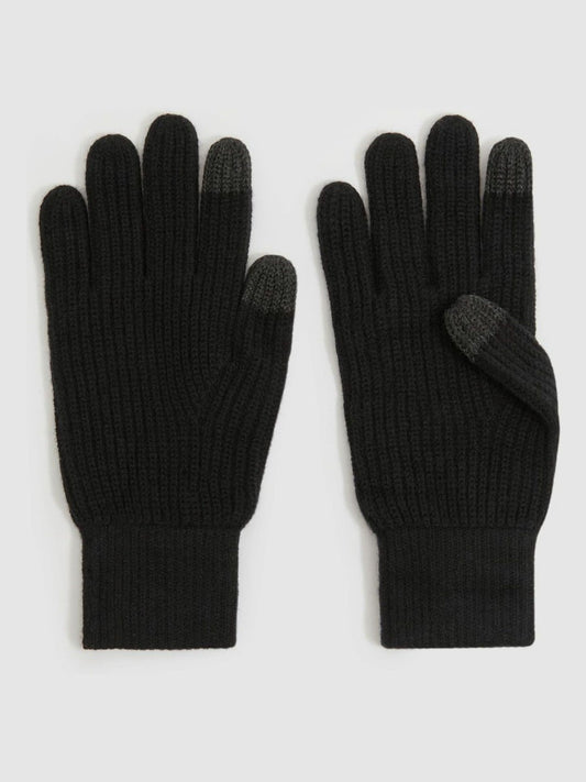 Reiss Featured - Ribbed-Merino Touchscreen Gloves in Black