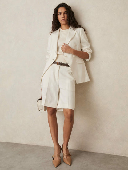 Reiss Offer - Petite Linen-Blend Bermuda Shorts in White