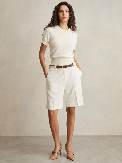 Reiss Savings - Linen-Blend Bermuda Shorts in White
