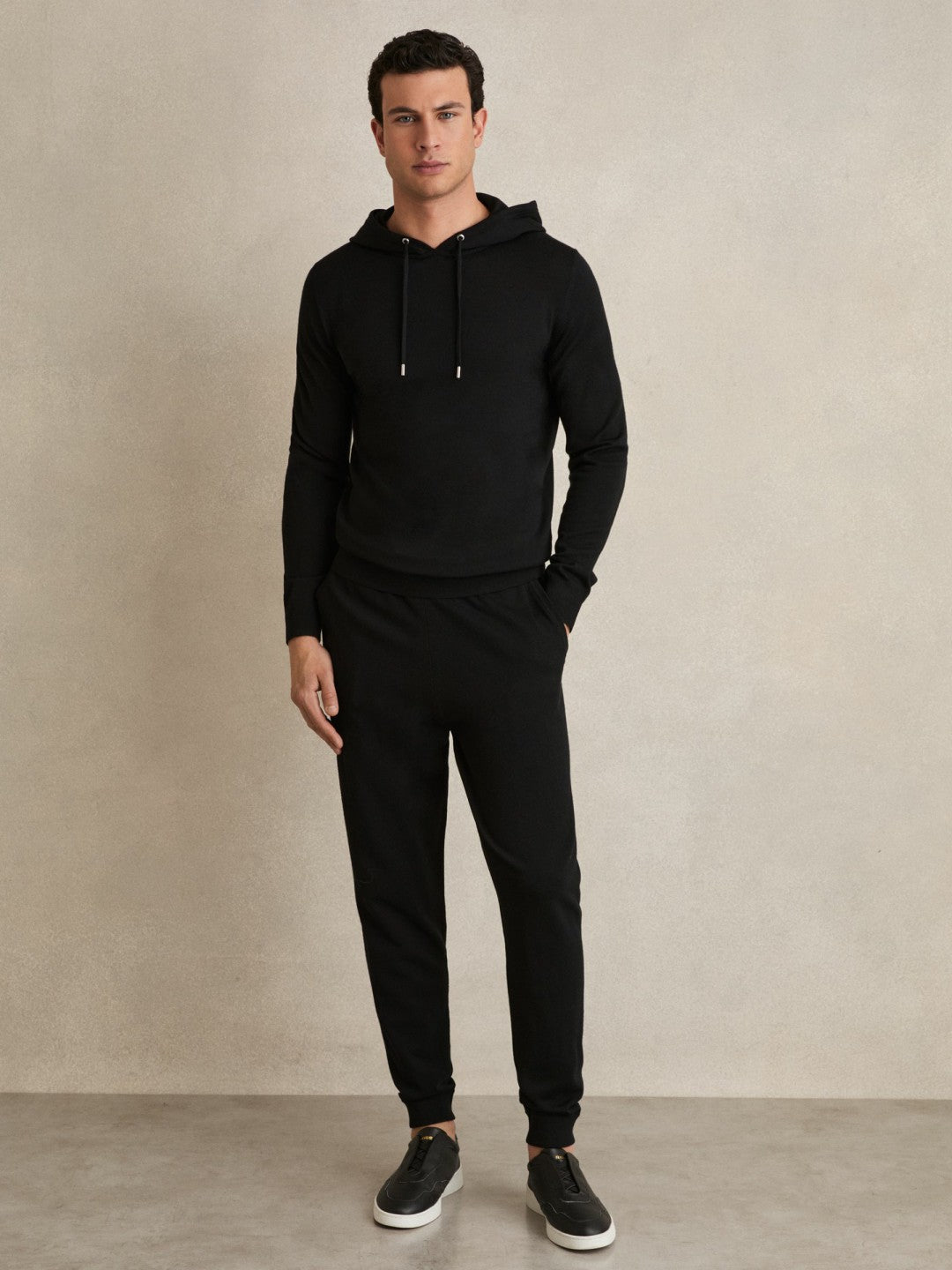 Reiss Offer - Merino Wool Drawstring Hoodie in Black