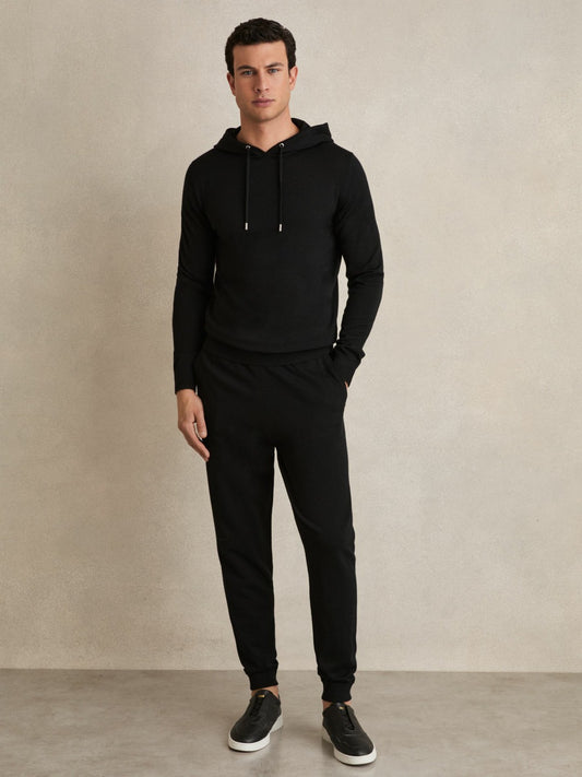 Reiss Offer - Merino Wool Drawstring Hoodie in Black