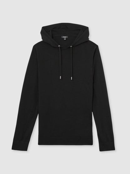 Reiss Offer - Merino Wool Drawstring Hoodie in Black