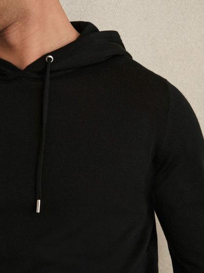 Reiss Offer - Merino Wool Drawstring Hoodie in Black