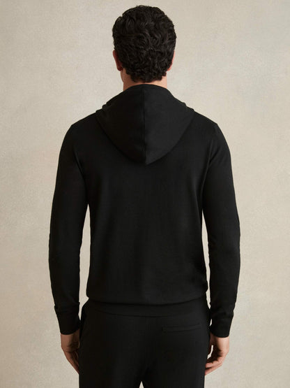 Reiss Offer - Merino Wool Drawstring Hoodie in Black