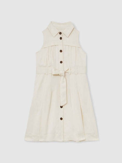Reiss Sale - 13-14 yrs Tie-Waist Collared Dress in Ivory
