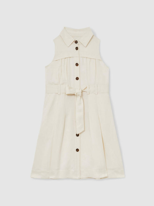 Reiss Sale - 13-14 yrs Tie-Waist Collared Dress in Ivory