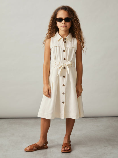Reiss Sale - 13-14 yrs Tie-Waist Collared Dress in Ivory