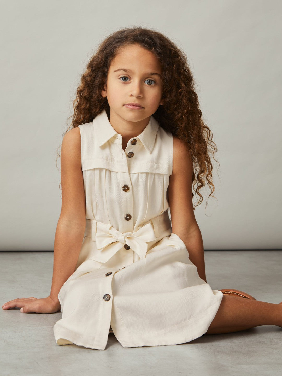 Reiss Sale - 13-14 yrs Tie-Waist Collared Dress in Ivory