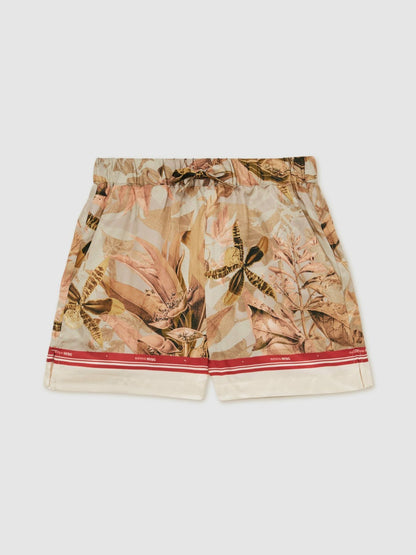 Reiss Deal - 13-14 yrs  | NYBG Satin Floral-Print Shorts in Khaki