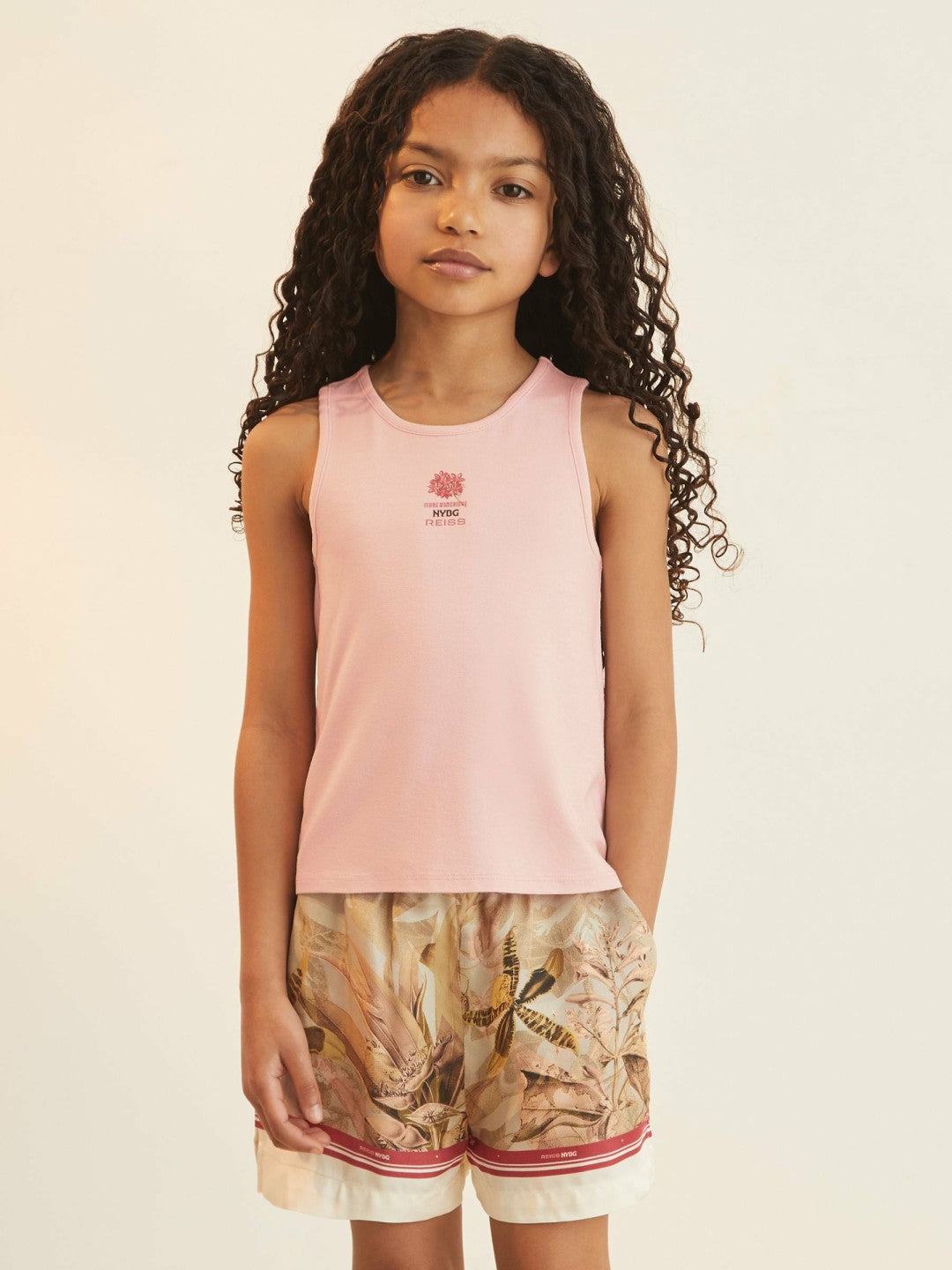 Reiss Deal - 13-14 yrs  | NYBG Satin Floral-Print Shorts in Khaki