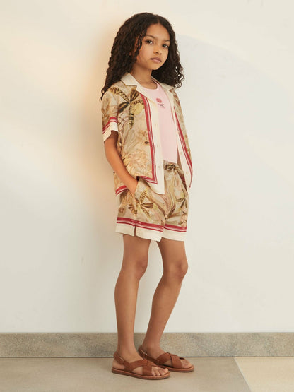 Reiss Offer - 9-13 yrs  | NYBG Satin Floral-Print Shorts in Khaki
