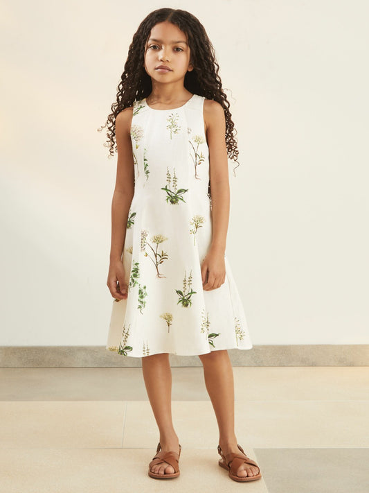 Reiss Popular Choice - 9-13 yrs  | NYBG Linen Floral Flared Dress in Ivory