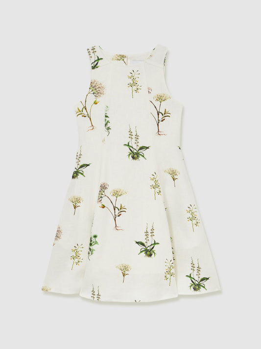 Reiss Best Seller - 13-14 yrs  | NYBG Linen Floral Flared Dress in Ivory