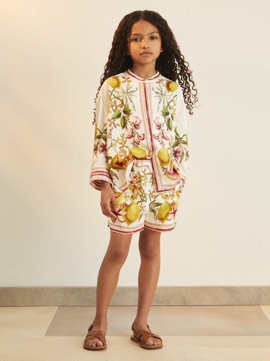 Reiss Offer - 4-9 yrs  | NYBG Satin Floral-Print Shorts in Ivory