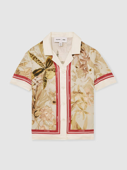 Reiss 4-9 yrs  | NYBG Satin Floral-Print Shirt in Khaki