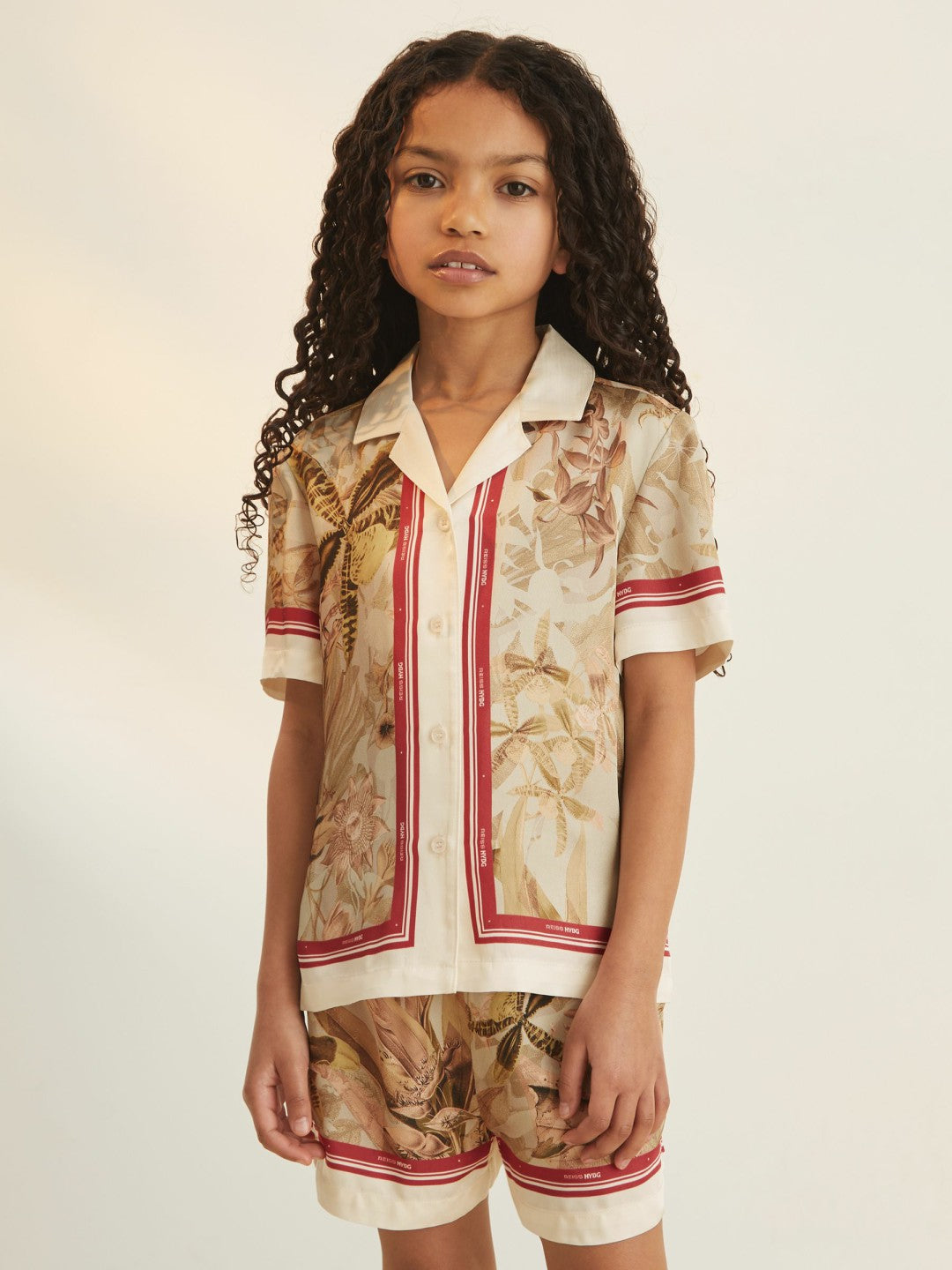 Reiss 4-9 yrs  | NYBG Satin Floral-Print Shirt in Khaki