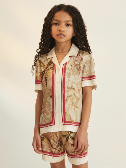Reiss 4-9 yrs  | NYBG Satin Floral-Print Shirt in Khaki