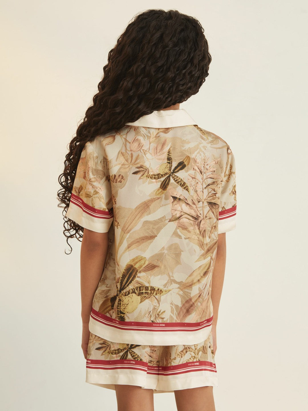 Reiss 4-9 yrs  | NYBG Satin Floral-Print Shirt in Khaki