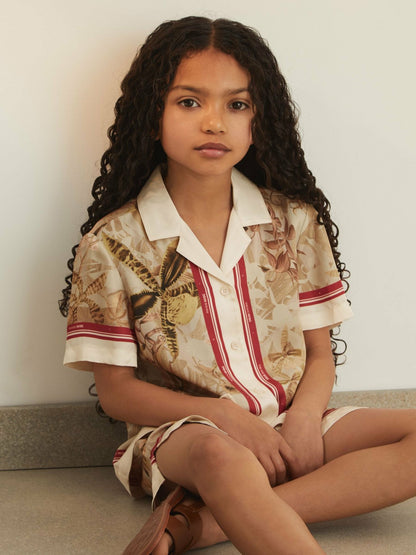 Reiss 4-9 yrs  | NYBG Satin Floral-Print Shirt in Khaki