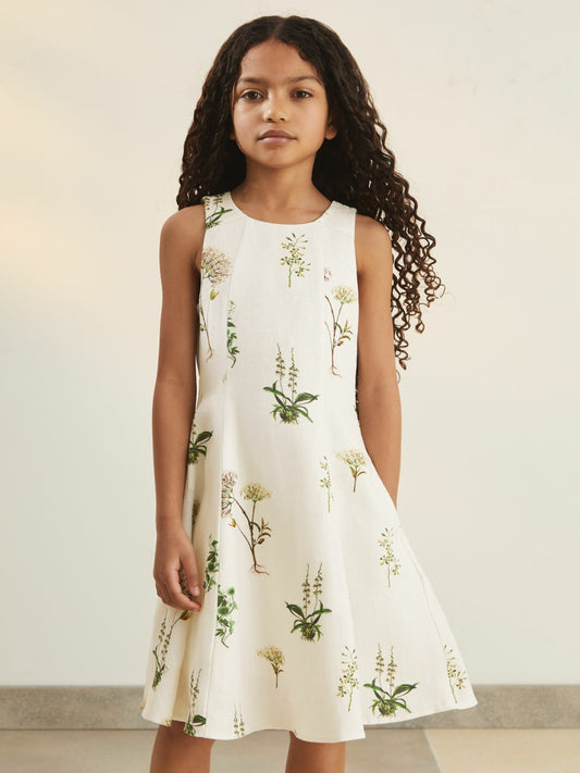 Reiss Sale - 4-9 yrs  | NYBG Linen Floral Flared Dress in Ivory