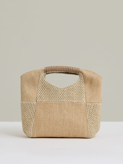 Reiss Deal - Raffia Patchwork Clutch Bag in Natural