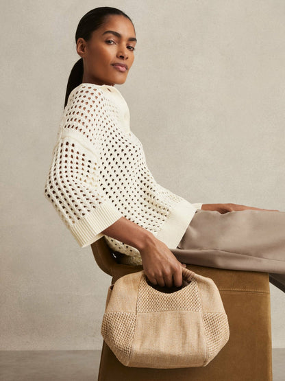 Reiss Deal - Raffia Patchwork Clutch Bag in Natural