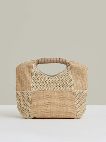 Reiss Deal - Raffia Patchwork Clutch Bag in Natural