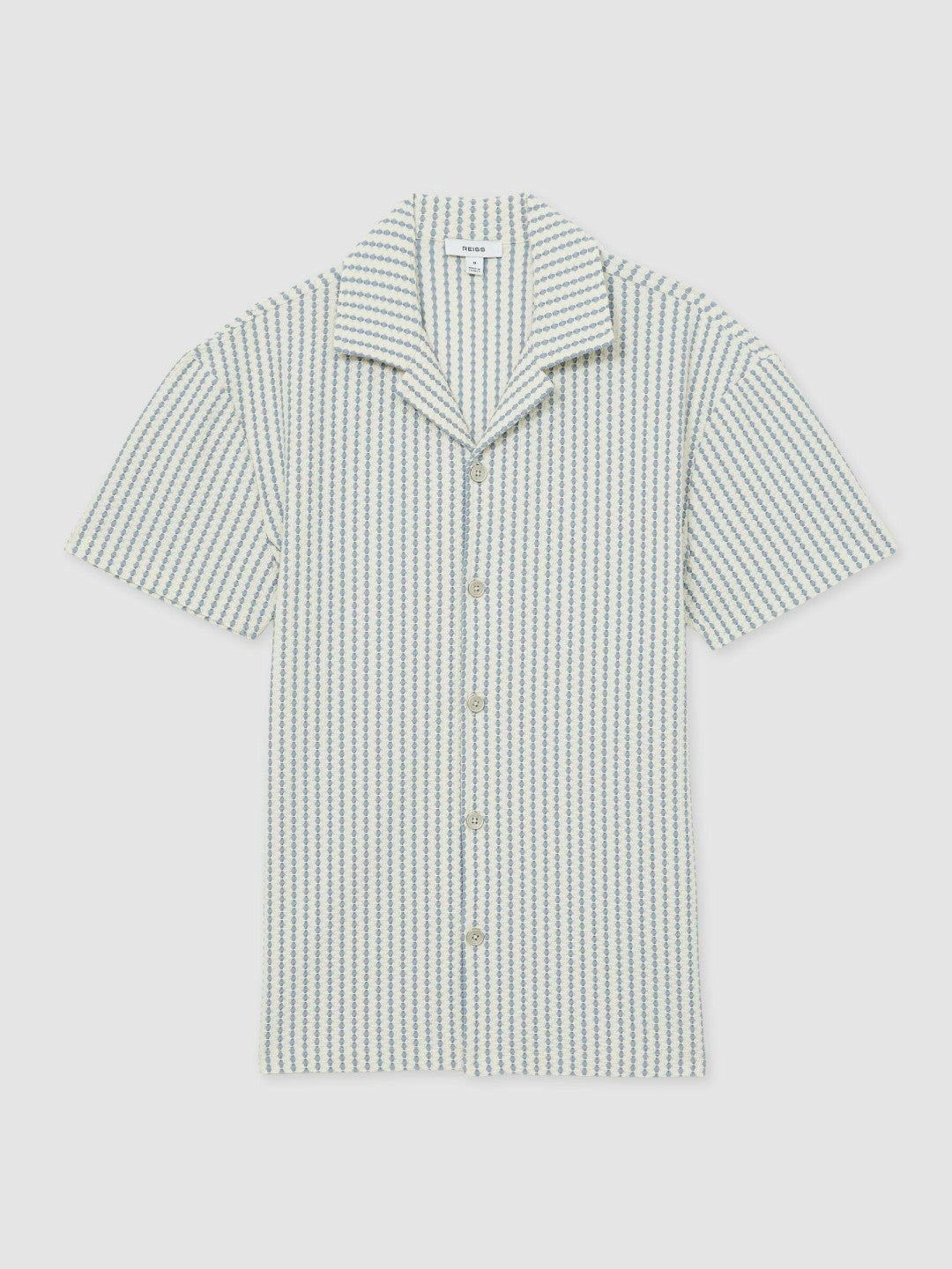 Reiss Textured-Stripe Cuban-Collar Shirt in White/Soft Blue