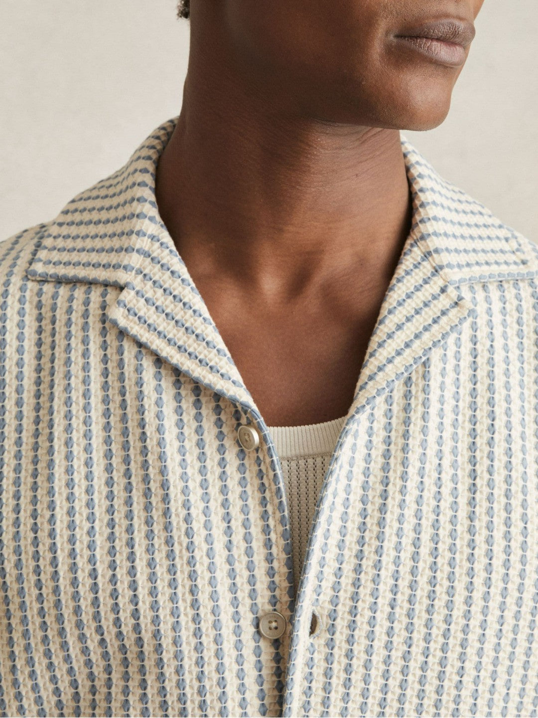 Reiss Textured-Stripe Cuban-Collar Shirt in White/Soft Blue
