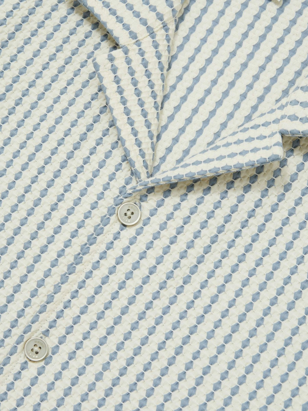 Reiss Textured-Stripe Cuban-Collar Shirt in White/Soft Blue