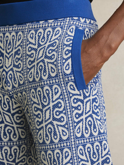 Reiss Best Seller - Tile Pattern Knit Shorts in Blue/White