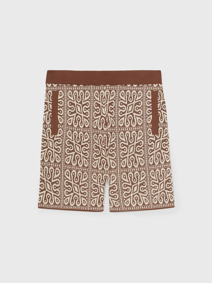 Reiss Sale - Tile Pattern Knit Shorts in Brown/White