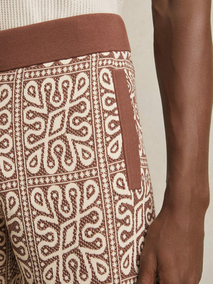 Reiss Sale - Tile Pattern Knit Shorts in Brown/White